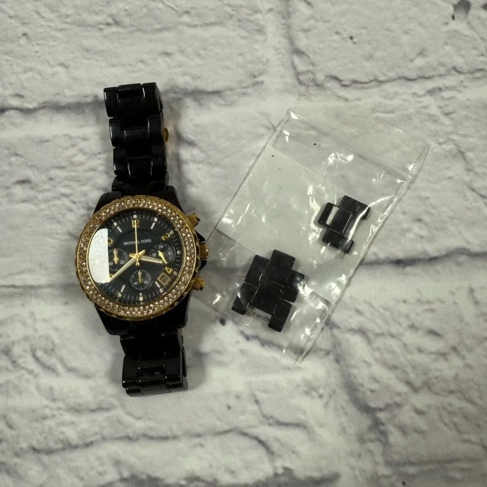 Michael Kors Women's MK5301 Black Acetate Gold Tone Pave' Bracelet Watch‎